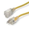 MARINCO Electrical Cord Sets 25' Locking, Lighted Extension Cord, 15A, 14/3 AWG, Yellow