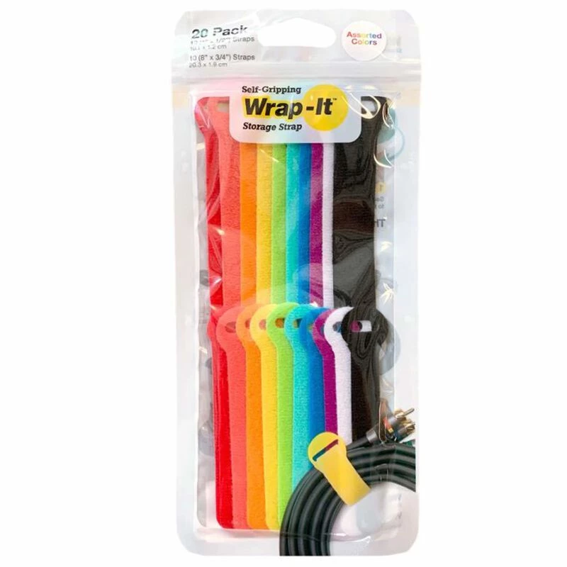 WRAP-IT STORAGE Cord Holders & Covers 4" & 8" Self-Gripping Cable Ties, Assorted Colors, 20-Pack 1 WRAP-IT STORAGE Cord Holders & Covers 4" & 8" Self-Gripping Cable Ties, Assorted Colors, 20-Pack