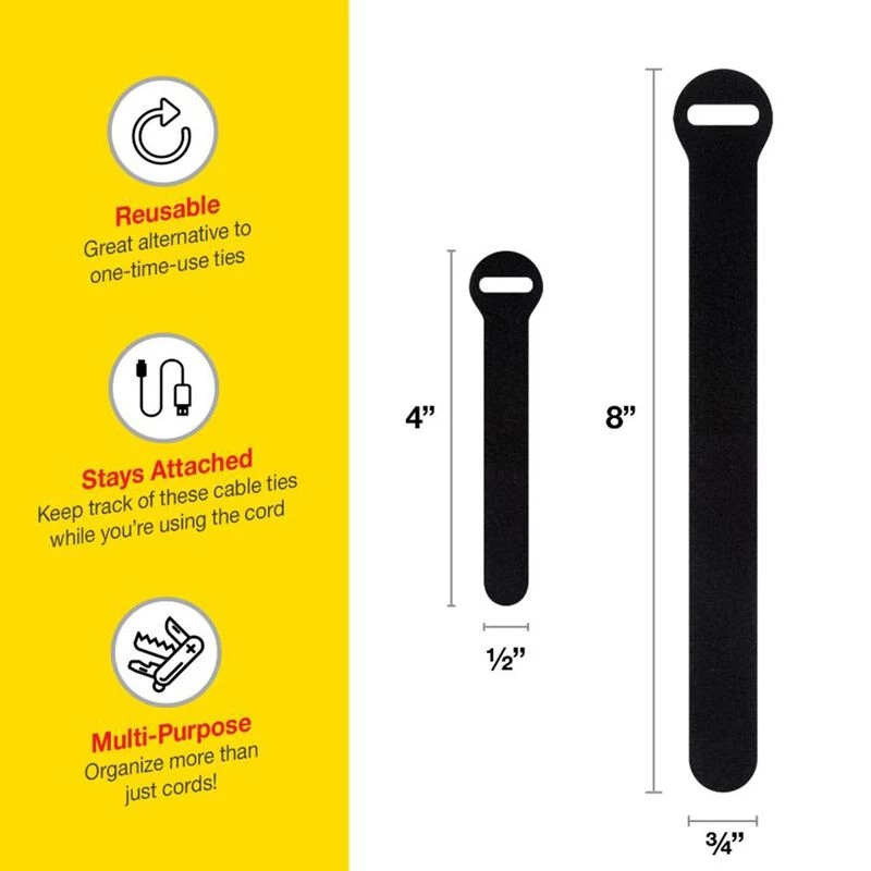 WRAP-IT STORAGE Cord Holders & Covers 4" & 8" Self-Gripping Cable Ties, Assorted Colors, 20-Pack 2 WRAP-IT STORAGE Cord Holders & Covers 4" & 8" Self-Gripping Cable Ties, Assorted Colors, 20-Pack - Image 2