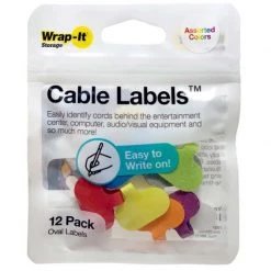 WRAP-IT STORAGE Cord Holders & Covers Oval Cable Labels, Multi-Color, 12-Pack